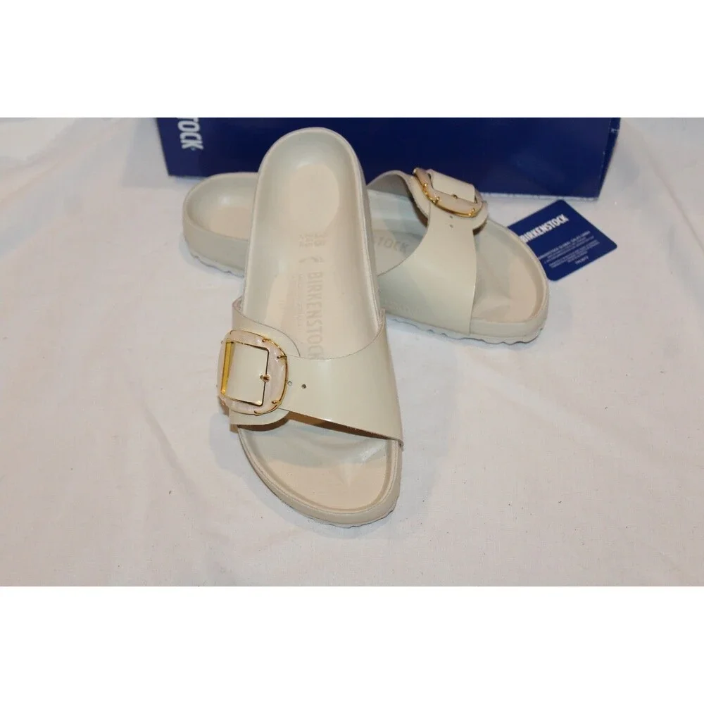 Birkenstock Women Madrid Big Buckle Leather Pearl High Shine Ecru EU 38 NAR $260